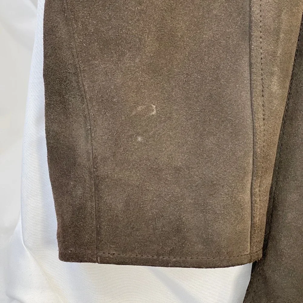 Vintage J.Crew Leather Barn Coat w/ Quilted Lining Brown Size Large Button Up - Picture 10 of 11